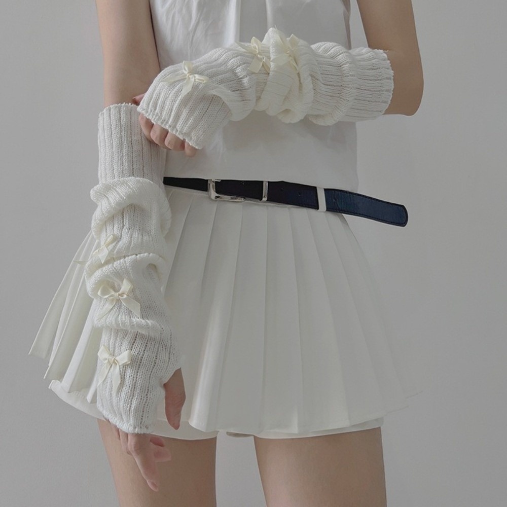 Fingerless Glove Knit - Preppy Slouchy Bow gebreide armwarmers, winddichte